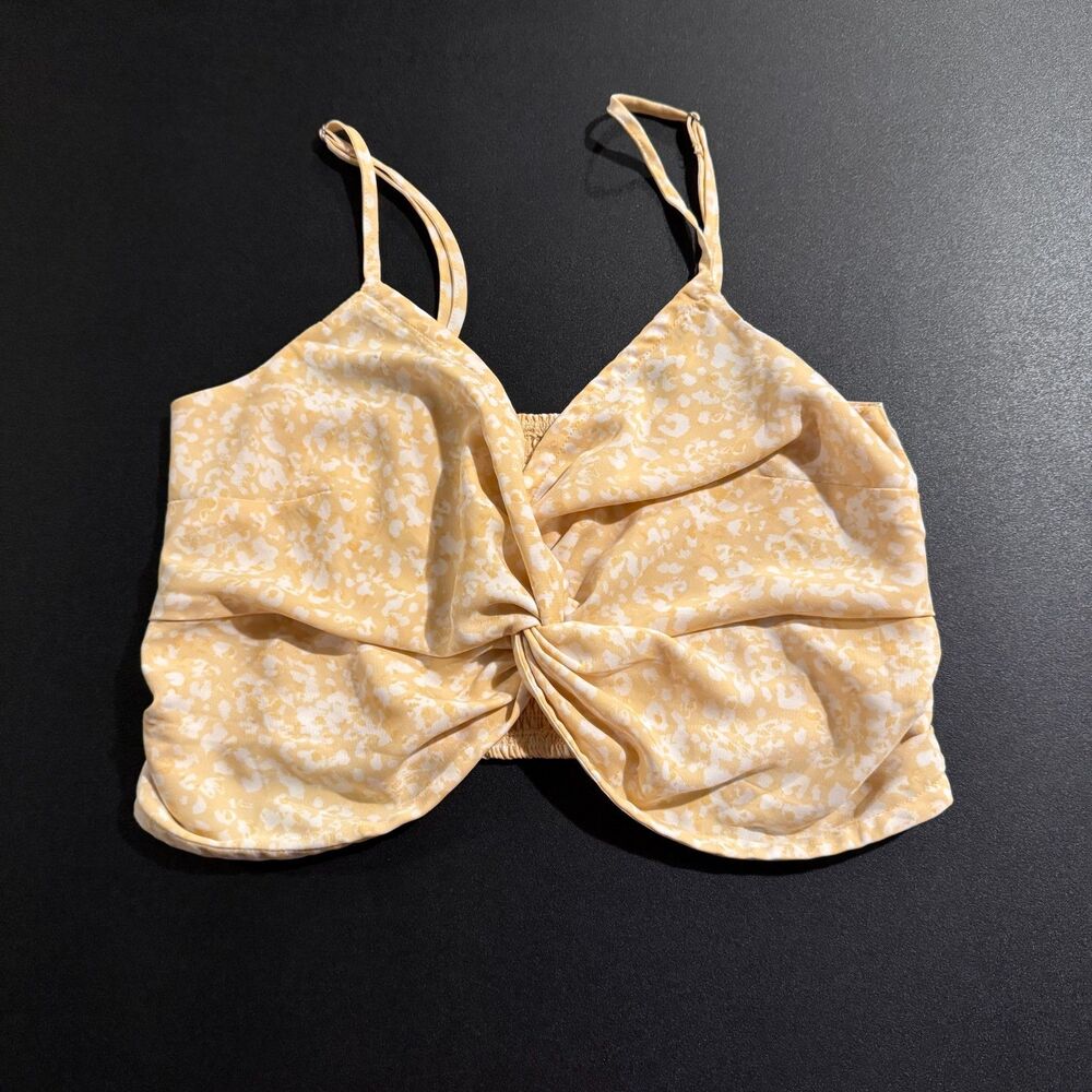 Abercrombie & Fitch Yellow Floral Twist-Front Crop Top - Sz M